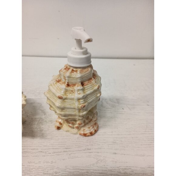 Vintage Ceramic Sea Shell Bathroom Vanity Soap Lotion & Toothbrush Holder Set - Picture 2 of 8